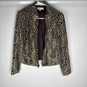 Trio NY Faux Fur Jacket Leopard Full Zipper Casual To Dressy Size 6